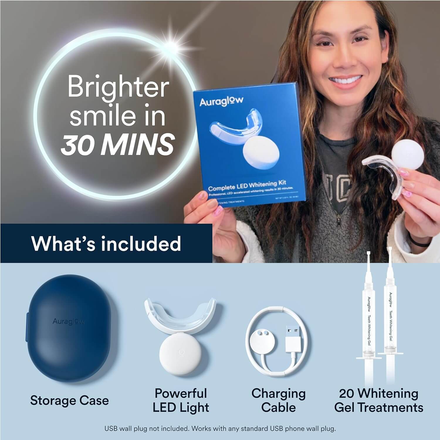 Auraglow Teeth Whitening Kit and Sonus Electric Toothbrush — detail view